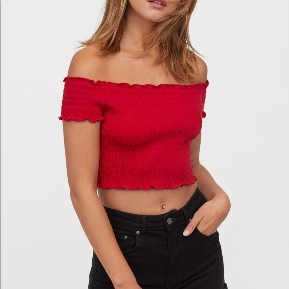 red off the shoulder top